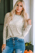 Leopard Frill High Neck Shiny Long Sleeve Top